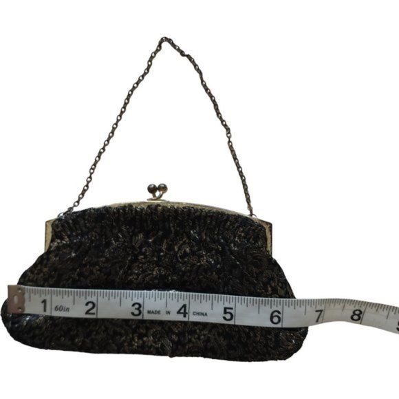 Vintage black and gold evening bag with kiss closure - Picture 3 of 6
